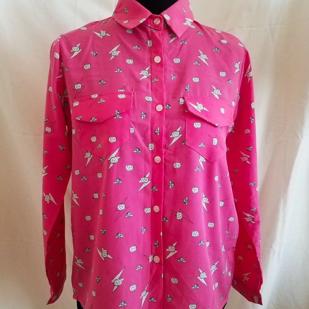 Pink Lightning Bolt Print Blouse